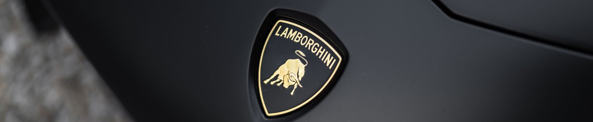 a close-up shot of the Lamborghini logo on a car hood