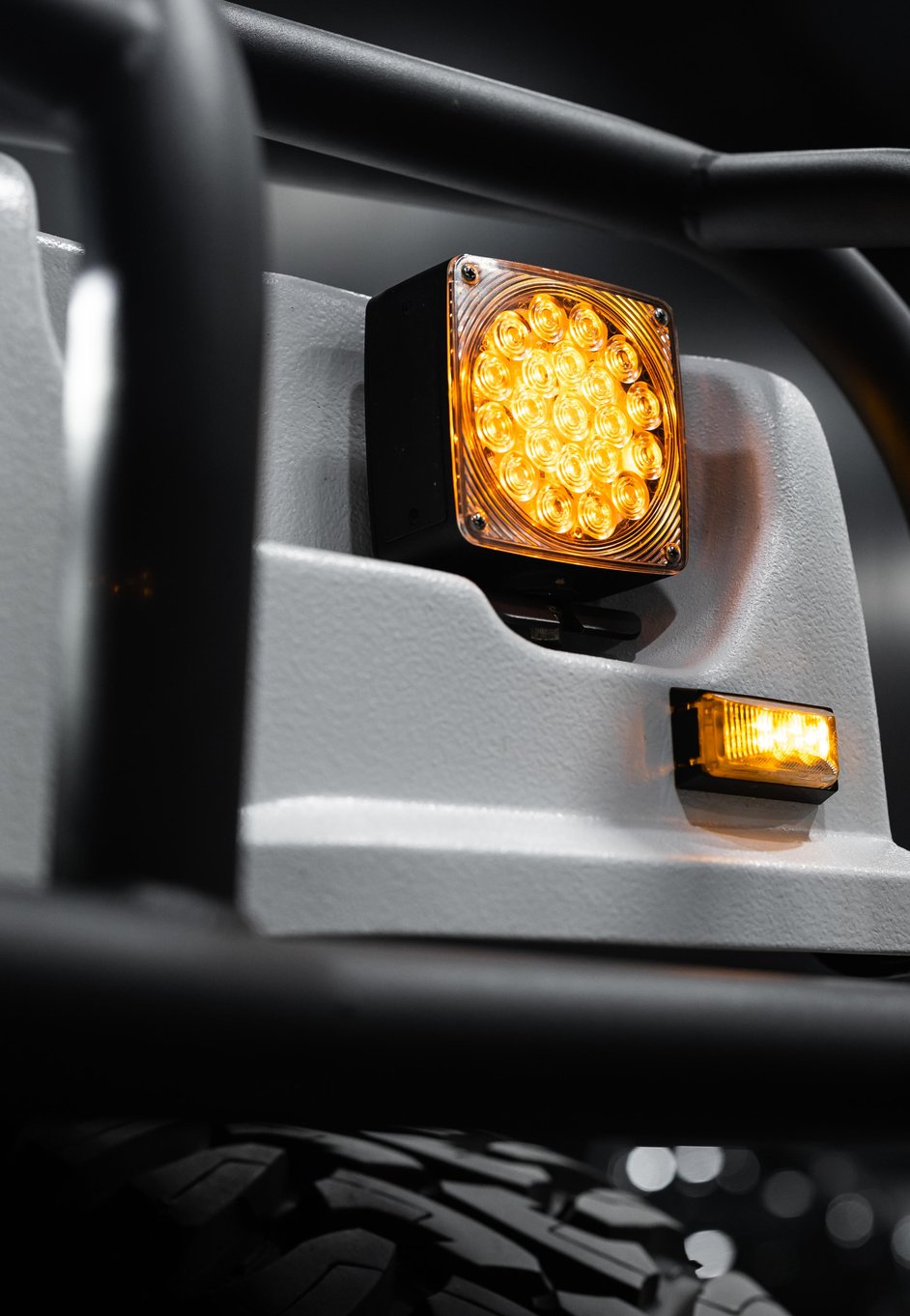 the headlight of a truck